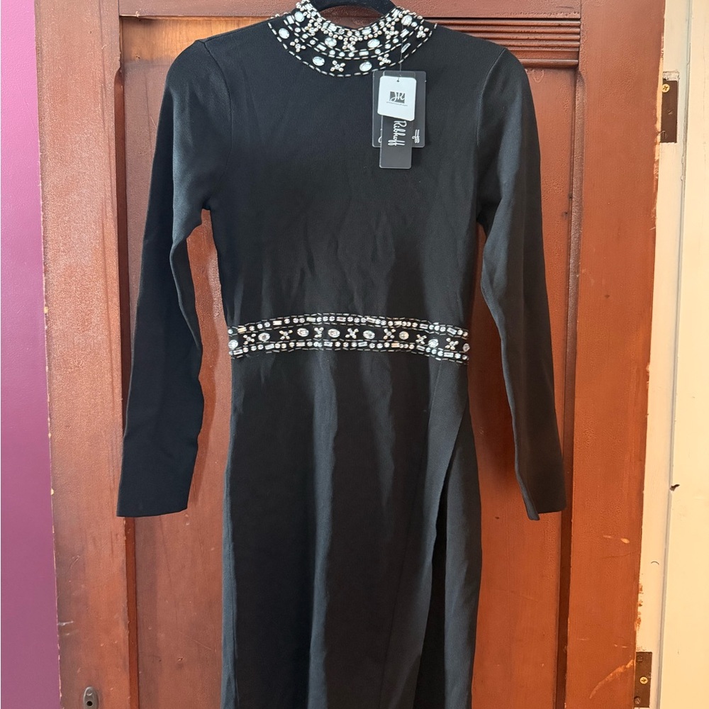 JOSEPH RIBKOFF LONG SLEEVE SWEATER DRESS W/ RHINESTONES